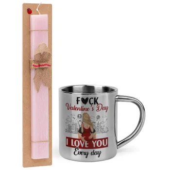 I love You Everyday , Easter Set, metallic thermal cup (300ml) & aromatic flat Easter candle (30cm) (PINK)