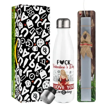 I love You Everyday , Easter candle, metallic white thermos bottle (500ml) & aromatic flat candle (30cm) (GRAY)