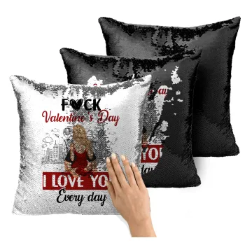 I love You Everyday , Μαξιλάρι καναπέ Μαγικό Μαύρο με πούλιες 40x40cm περιέχεται το γέμισμα