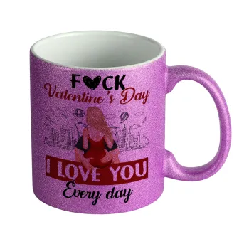 I love You Everyday , Κούπα Μωβ Glitter που γυαλίζει, κεραμική, 330ml