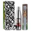 Easter Set, metallic stainless thermos flask (500ml) & scented flat Easter candle (30cm) (GRAY)