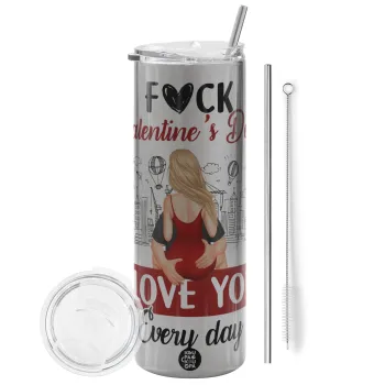 I love You Everyday , Tumbler stainless steel Silver 600ml, with metal straw & cleaning brush