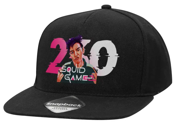 Squid game 2 — Adult Flat Snapback Hat Black, (100% COTTON TWILL, ADULT, UNISEX, ONE SIZE)