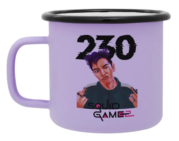 Squid game 2 — Metal enamel mug, matte light pastel purple, 360ml