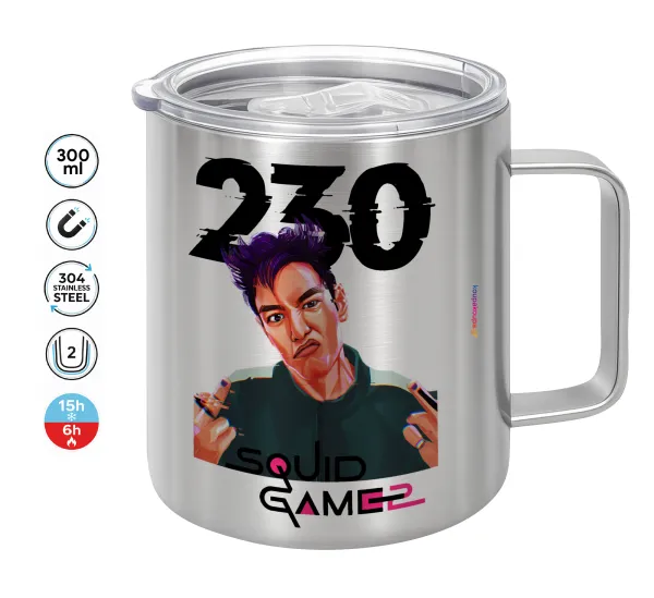 Squid game 2 — Κούπα Ανοξείδωτη διπλού τοιχώματος 300ml με καπάκι διατήρησης θερμοκρασίας