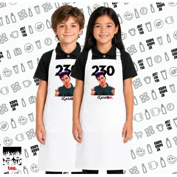 Squid game 2, Thanos 230, Λευκή ΠΑΙΔΙΚΗ Ποδιά μακριά Σεφ ολόσωμη με τσέπες