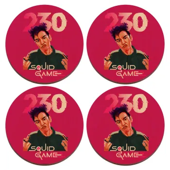 Squid game 2, Thanos 230, ΣΕΤ x4 Σουβέρ ξύλινα στρογγυλά plywood (9cm)