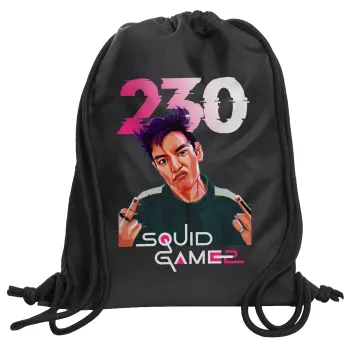 Squid game 2, Thanos 230, Τσάντα πλάτης πουγκί GYMBAG Μαύρη, με τσέπη (40x48cm) & χονδρά κορδόνια