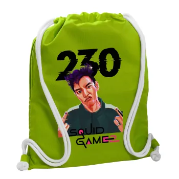Squid game 2, Thanos 230, Τσάντα πλάτης πουγκί GYMBAG LIME GREEN, με τσέπη (40x48cm) & χονδρά κορδόνια