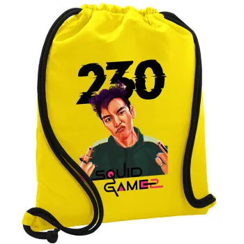 Squid game 2, Thanos 230, Τσάντα πλάτης πουγκί GYMBAG Κίτρινη, με τσέπη (40x48cm) & χονδρά κορδόνια