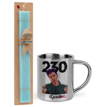 Squid game 2, Thanos 230, Easter Set, metallic thermal cup (300ml) & aromatic flat Easter candle (30cm) (TURQUOISE)