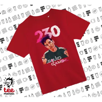 Squid game 2, Thanos 230, Άνετο παιδικό T-Shirt ΚΟΚΚΙΝΟ από 100% βαμβάκι, για κάθε μέρα. Vegan & OEKO-TEX πιστοποιημένο.