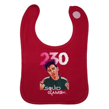 Squid game 2, Thanos 230, Σαλιάρα με Σκρατς Κόκκινη 100% Organic Cotton (0-18 months)