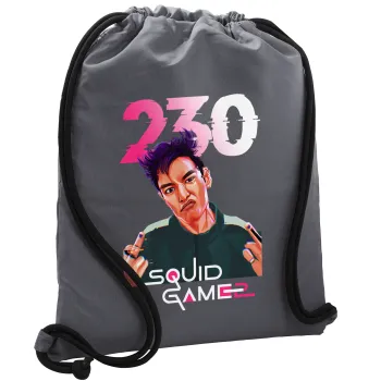 Squid game 2, Thanos 230, Backpack pouch GYMBAG GREY, with pocket (40x48cm) & thick cords