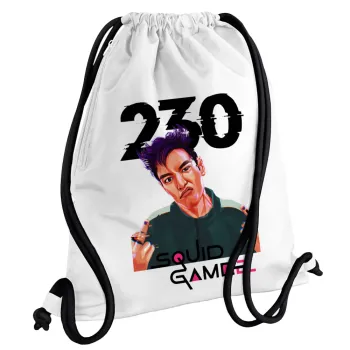 Squid game 2, Thanos 230, Backpack pouch GYMBAG white, with pocket (40x48cm) & thick cords