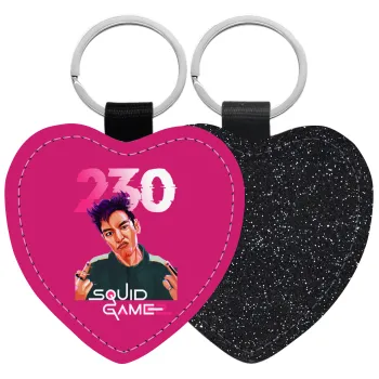 Squid game 2, Thanos 230, Μπρελόκ PU δερμάτινο glitter καρδιά ΜΑΥΡΟ