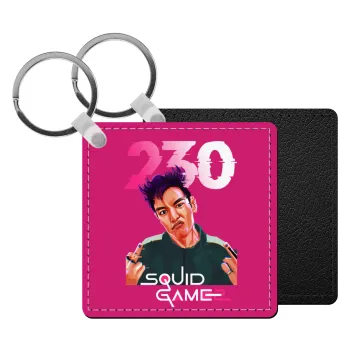 Squid game 2, Thanos 230, Μπρελόκ Δερματίνη, τετράγωνο ΜΑΥΡΟ (5x5cm)