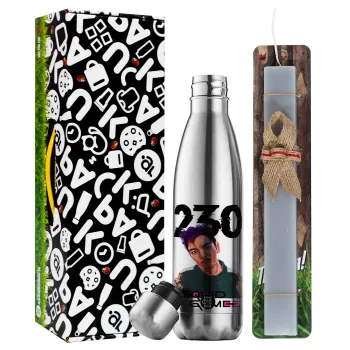 Squid game 2, Thanos 230, Πασχαλινή Λαμπάδα με μεταλλικό παγούρι θερμός ανοξείδωτο (500ml) & κερί αρωματικό πλακέ (30cm) (ΓΚΡΙ)