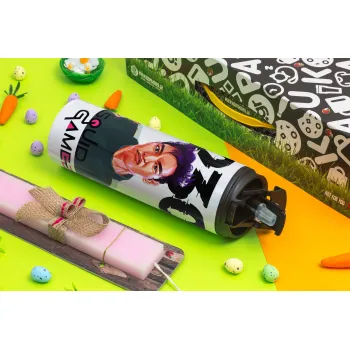 Squid game 2, Thanos 230, Πασχαλινή Λαμπάδα με Travel Tumbler θερμό με διπλό καπάκι (600ml, BPA free) & κερί αρωματικό πλακέ (30cm) (ΡΟΖ)