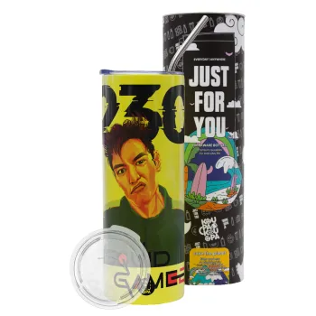 Squid game 2, Thanos 230, Neon Yellow Travel Tumbler, with metal straw (Stainless steel 304 Food grade, BPA free, 600ml)
