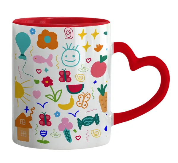 Παιδική φαντασία — Mug heart red handle, ceramic, 330ml