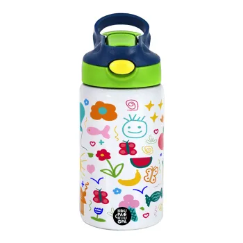 Παιδική φαντασία, Children's hot water bottle, stainless steel, with safety straw, green, blue (350ml)