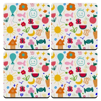 Παιδική φαντασία, ΣΕΤ 4 Σουβέρ ξύλινα τετράγωνα (9cm)