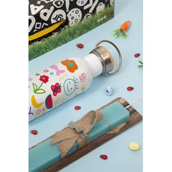 Παιδική φαντασία, Πασχαλινή Λαμπάδα με παγούρι μεταλλικό (620ml, stainless steel) & κερί αρωματικό πλακέ (30cm) (ΤΙΡΚΟΥΑΖ)