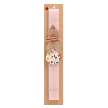 Παιδική φαντασία, Πασχαλινή Λαμπάδα με ξύλινο μπρελόκ & κερί αρωματικό πλακέ (30cm) (ΡΟΖ)