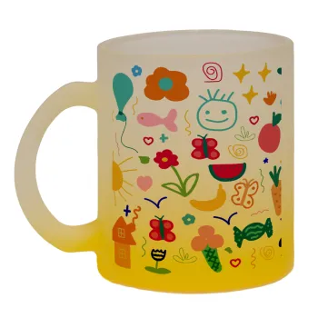 Παιδική φαντασία, Κούπα γυάλινη δίχρωμη με βάση το κίτρινο ματ, 330ml