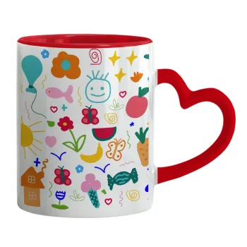 Παιδική φαντασία, Κούπα καρδιά χερούλι κόκκινη, κεραμική, 330ml