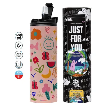 Παιδική φαντασία, Tumbler ποτήρι θερμό ΡΟΖ από ανοξείδωτο ατσάλι 600ml