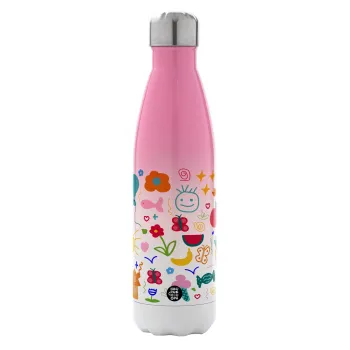 Παιδική φαντασία, Metal mug thermos Pink/White (Stainless steel), double wall, 500ml