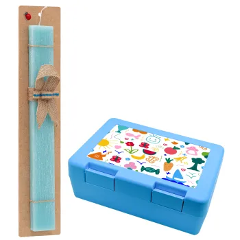 Παιδική φαντασία, Easter Set, children's snack container BLUE & Easter aromatic flat candle (30cm) (TURQUOISE)