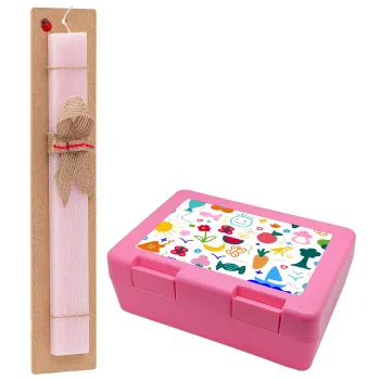 Παιδική φαντασία, Easter Set, children's snack container PINK & scented flat Easter candle (30cm) (PINK)