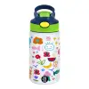 Children's hot water bottle, stainless steel, with safety straw, green, blue (350ml)