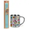 Easter Set, metallic thermal cup (300ml) & aromatic flat Easter candle (30cm) (TURQUOISE)