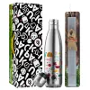 Easter Set, metallic stainless thermos flask (500ml) & scented flat Easter candle (30cm) (GRAY)