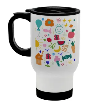Παιδική φαντασία, Κούπα ταξιδιού ανοξείδωτη με καπάκι, διπλού τοιχώματος (θερμό) λευκή 450ml