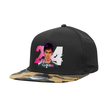 Squid game 456 Gi-Hun, Καπέλο Ενηλίκων Flat Snapback Μαύρο/Παραλλαγή, (100% ΒΑΜΒΑΚΕΡΟ TWILL, ΕΝΗΛΙΚΩΝ, UNISEX, ONE SIZE)