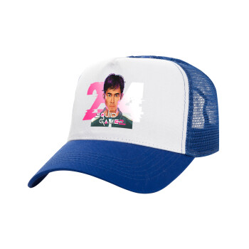 Squid game 456 Gi-Hun, Καπέλο Ενηλίκων Structured Trucker, με Δίχτυ, ΛΕΥΚΟ/ΜΠΛΕ (100% ΒΑΜΒΑΚΕΡΟ, ΕΝΗΛΙΚΩΝ, UNISEX, ONE SIZE)