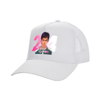 Squid game 456 Gi-Hun, Καπέλο Ενηλίκων Structured Trucker, με Δίχτυ, ΛΕΥΚΟ (100% ΒΑΜΒΑΚΕΡΟ, ΕΝΗΛΙΚΩΝ, UNISEX, ONE SIZE)