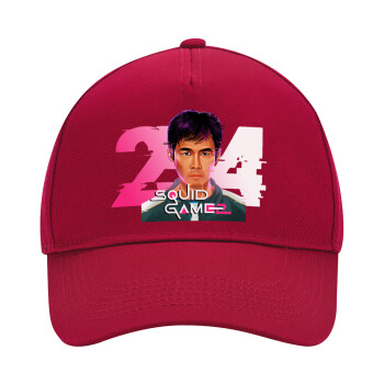 Squid game 456 Gi-Hun, Καπέλο Ενηλίκων Ultimate ΚΟΚΚΙΝΟ, (100% ΒΑΜΒΑΚΕΡΟ DRILL, ΕΝΗΛΙΚΩΝ, UNISEX, ONE SIZE)