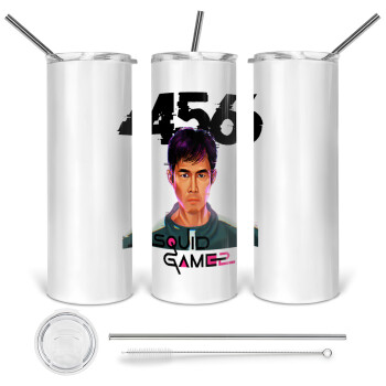 Squid game 456 Gi-Hun, Tumbler stainless steel 600ml, with metal straw & cleaning brush