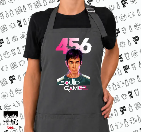 Squid game 456 Gi-Hun — GREY Ποδιά μαγειρικής μακριά Σεφ με τσέπες (ΕΝΗΛΙΚΩΝ, ΓΚΡΙ)