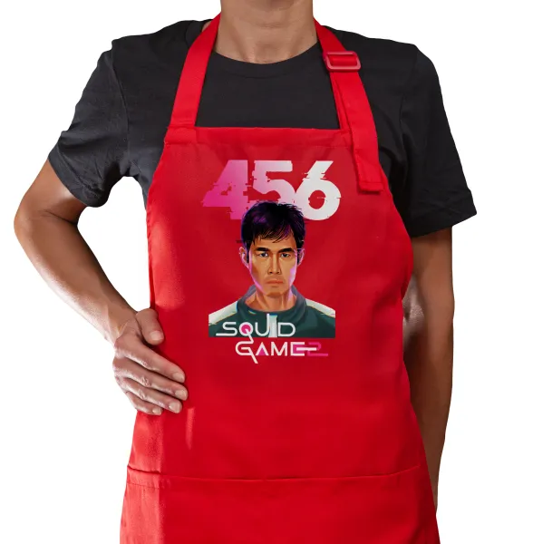 Squid game 456 Gi-Hun — Red cooking apron with pockets (adult)