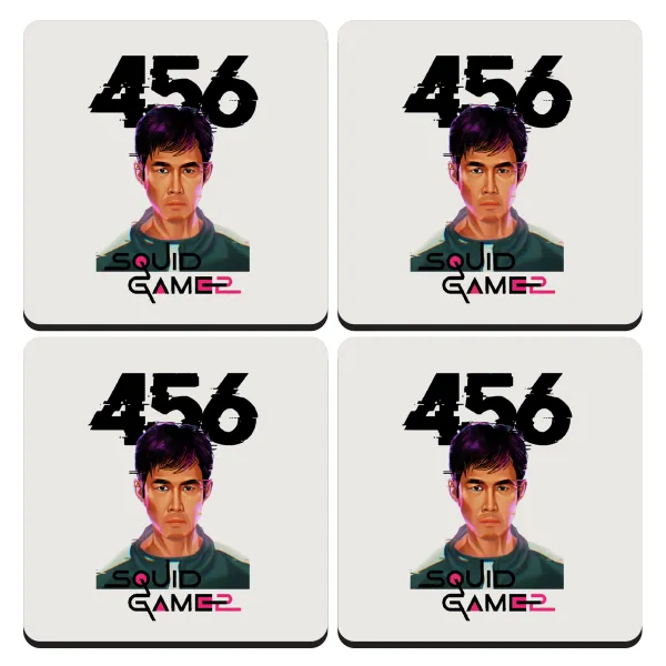 Squid game 456 Gi-Hun — Σουβέρ ξύλινα τετράγωνα (9cm)