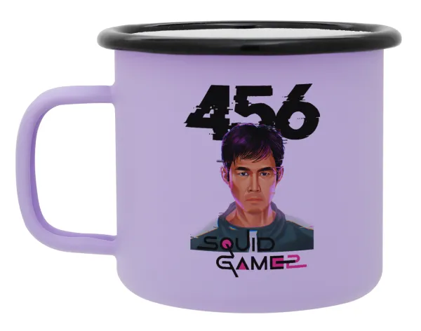 Squid game 456 Gi-Hun — Metal enamel mug, matte light pastel purple, 360ml