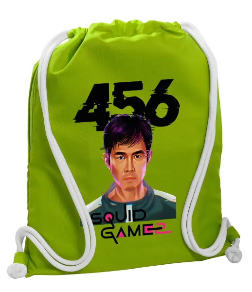 Squid game 456 Gi-Hun — Backpack bag GYMBAG LIME GREEN, with pocket (40x48cm) & thick cords
