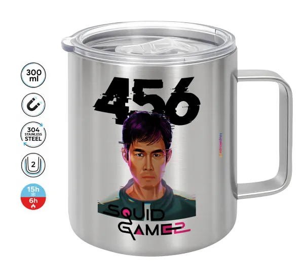 Squid game 456 Gi-Hun — Double-walled stainless steel mug 300ml with temperature-retaining lid